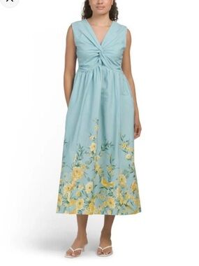 RACHEL ZOE Knot Front Floral Border Maxi Dress size 6